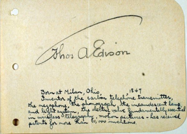 Thomas Edison Signed Album Page