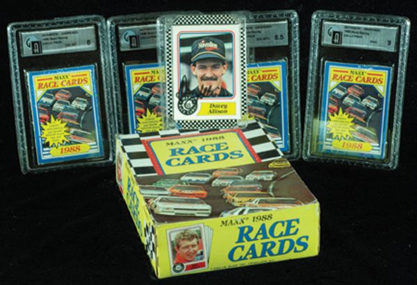 1988 Maxx Racing Wax Box (44 packs), 5 GAI-Graded Packs & Davey Allison signed card