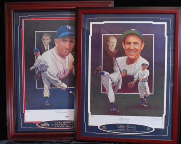 Carl Hubbell & Lefty Gomez Signed Framed Paluso Lithographs