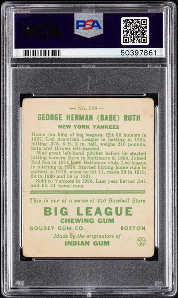 1933 Goudey Babe Ruth No. 149 PSA 2