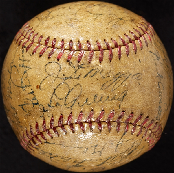 1937 New York Yankees World Champs Team-Signed OAL Baseball with Lou Gehrig, Joe DiMaggio on Sweet Spot (BAS)
