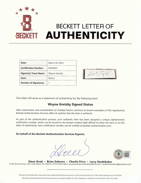 Wayne Gretzky Signed Gartlan Figurine (Artist's Proof) (BAS)