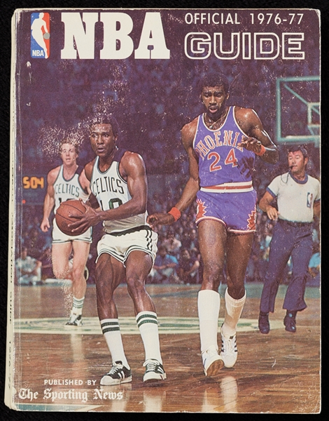 Multi-Signed 1976-77 NBA Guide with 159 Signatures with Auerbach, HOFers