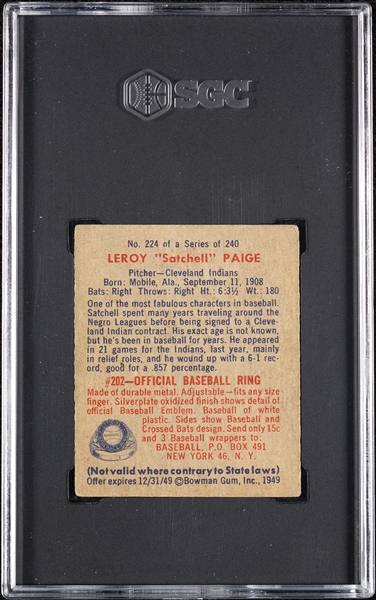 1949 Bowman Satchel Paige No. 224 SGC 2.5
