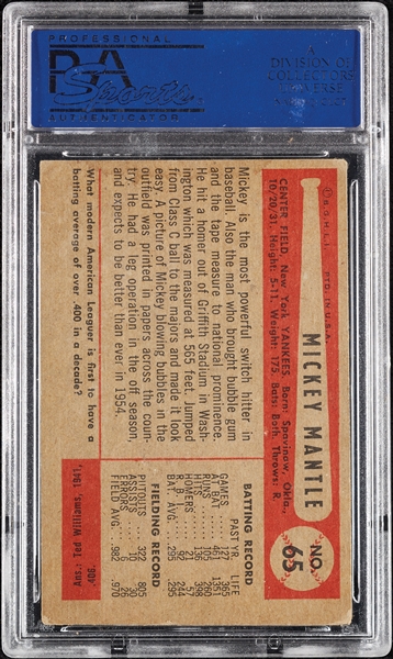 1954 Bowman Mickey Mantle No. 65 PSA 4