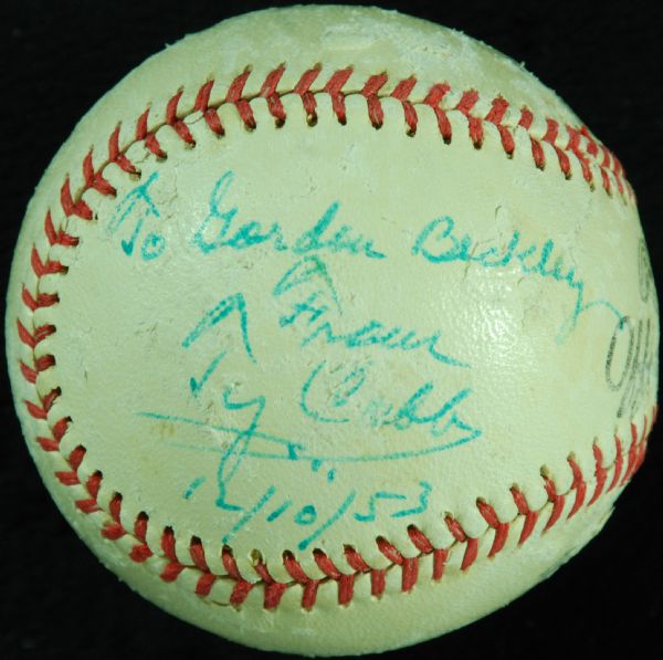 Ty Cobb Single-Signed Rawlings Baseball Dated 12/10/53 (JSA)