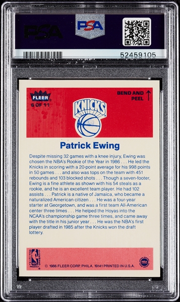 1986 Fleer Patrick Ewing Sticker No. 6 PSA 7