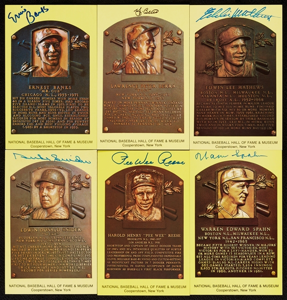 Signed Yellow HOF Plaque Postcards Group with Banks, Berra (6)