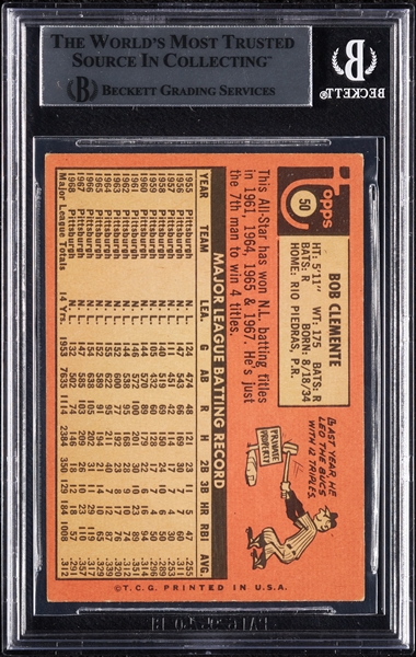 Roberto Clemente Signed 1969 Topps No. 50 (BAS)
