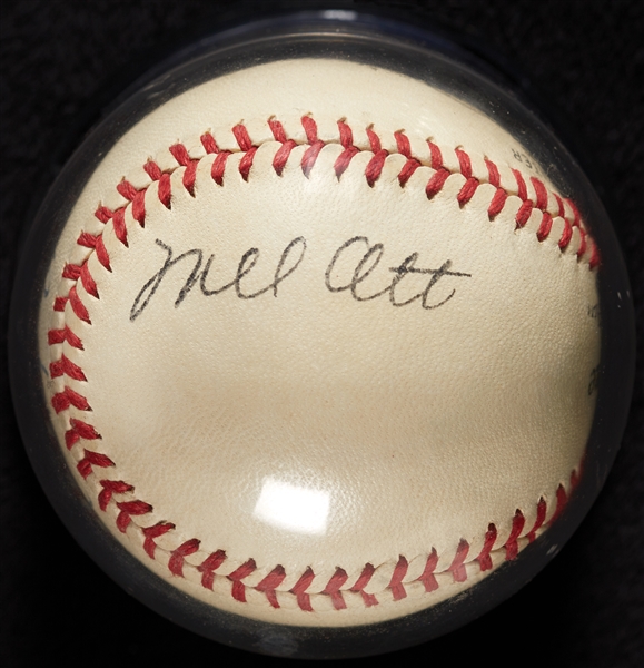 Stunning Babe Ruth & Mel Ott Dual-Signed ONL Baseball (JSA) (Ruth Graded BAS 7) (Ott Graded BAS 9)