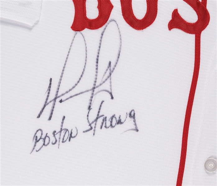 Tom Brady & David Ortiz Dual-Signed Red Sox Jersey in Frame Boston Strong (10/24) (Tri-Star) (MLB) (Fanatics)