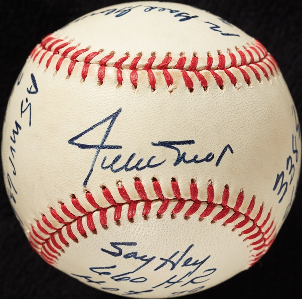 Willie Mays Single-Signed ONL STAT Baseball with Multiple Inscriptions (PSA/DNA) (BAS)