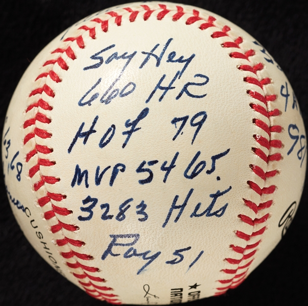 Willie Mays Single-Signed ONL STAT Baseball with Multiple Inscriptions (PSA/DNA) (BAS)