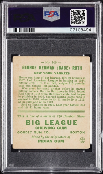 1933 Goudey Babe Ruth No. 149 PSA 4
