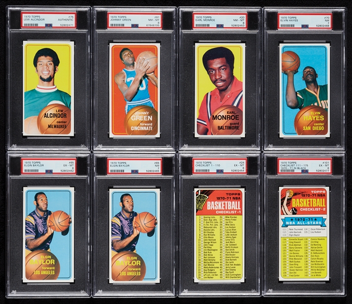 1970 Topps PSA-Graded Group with Alcindor, Baylor, Hayes (8)