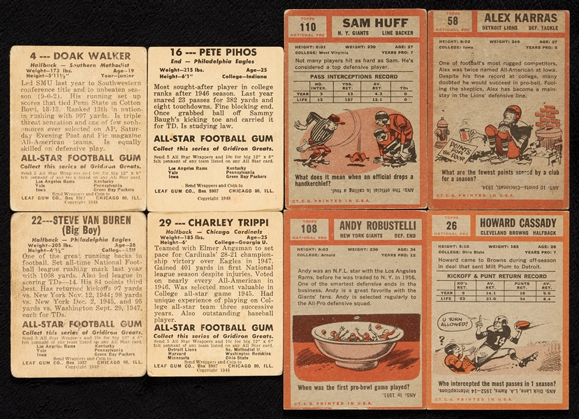 1948 Leaf, ’49 Bowman and ’62 Topps Football Group, Eight HOFers (62)