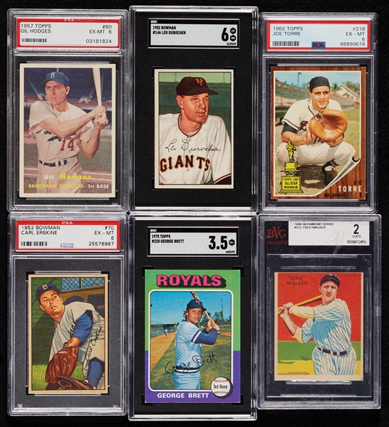 1934-83 Eclectic Topps, Bowman and Post HOFer Group, With Stars and Rookies, Six Slabs (61)