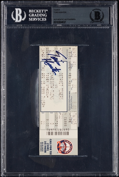 Torii Hunter Signed First Home Run Full Ticket (April 15, 1999) (BAS)