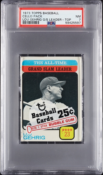 1973 Topps Baseball Cello Pack - Lou Gehrig GS Leader Top (Graded PSA 7)