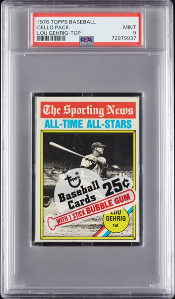 1976 Topps Baseball Cello Pack - Lou Gehrig Top (Graded PSA 9)