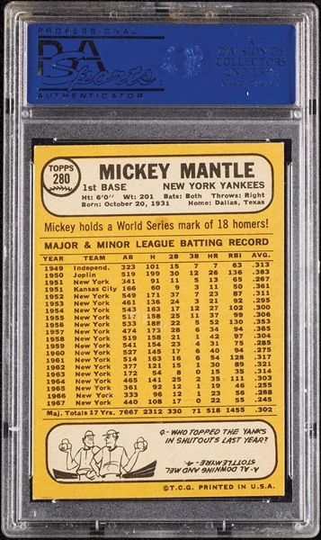 1968 Topps Mickey Mantle No. 280 PSA 8 (OC)