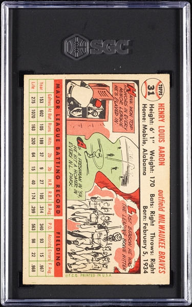 1956 Topps Hank Aaron White Back No. 31 SGC 3