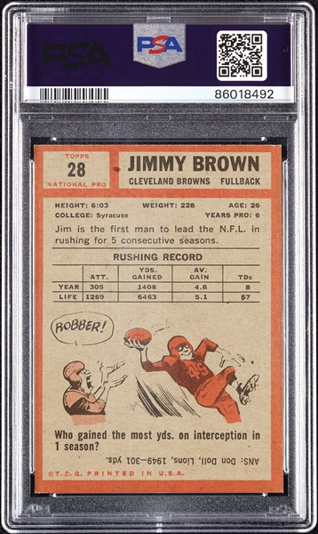 1962 Topps Jim Brown No. 28 PSA 4