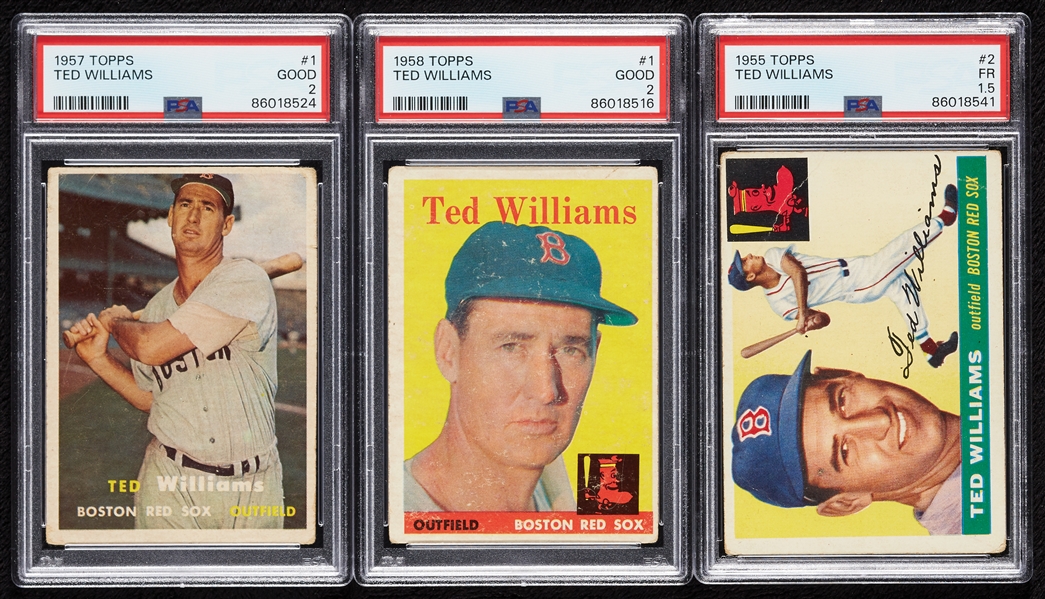 Ted Williams PSA-Graded Trio with 1955, 1957 & 1958 (3)