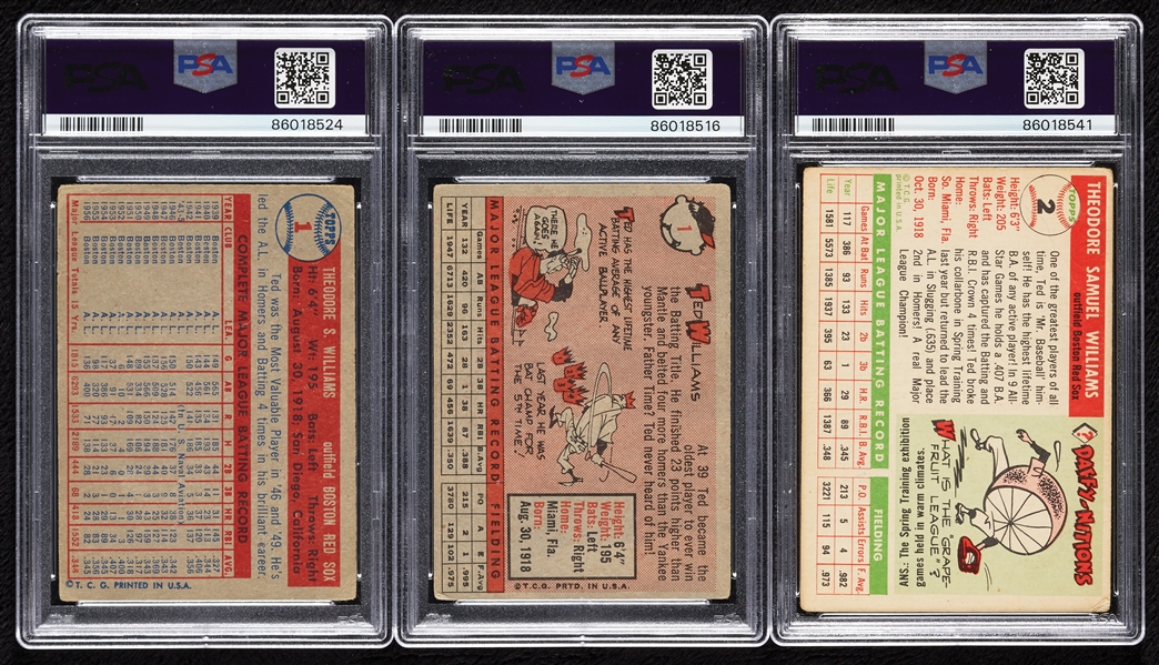 Ted Williams PSA-Graded Trio with 1955, 1957 & 1958 (3)