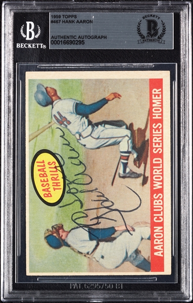 Hank Aaron Signed 1959 Topps Baseball Thrills No. 467 (BAS)