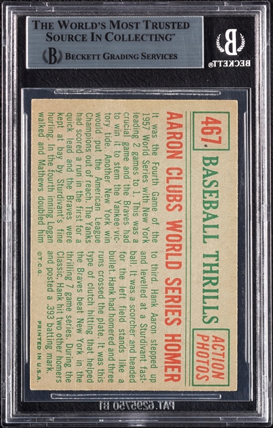 Hank Aaron Signed 1959 Topps Baseball Thrills No. 467 (BAS)