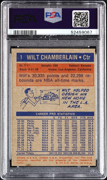 1972 Topps Wilt Chamberlain No. 1 PSA 7