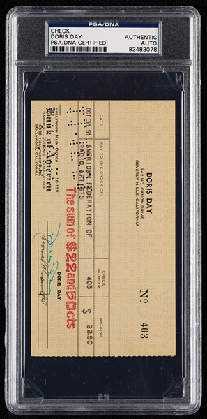 Doris Day Signed Check (1951) (PSA/DNA)