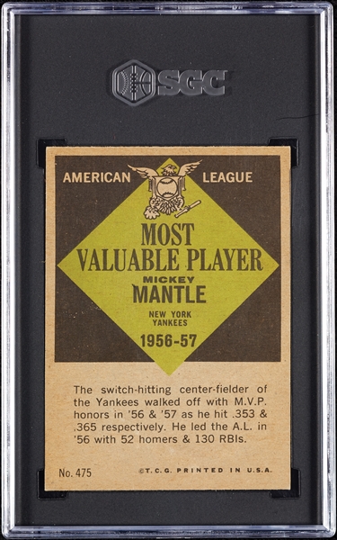 1961 Topps Mickey Mantle MVP No. 475 SGC 5