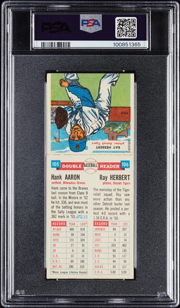 1955 Topps Doubleheader Hank Aaron/Ray Herbert No. 105/106 PSA 6