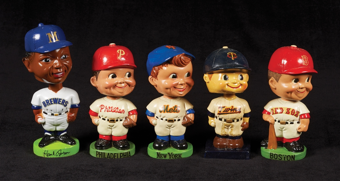 1960-62 Color Base Bobbin Heads Group Plus 1975 Aaron Brewers Piece (5)