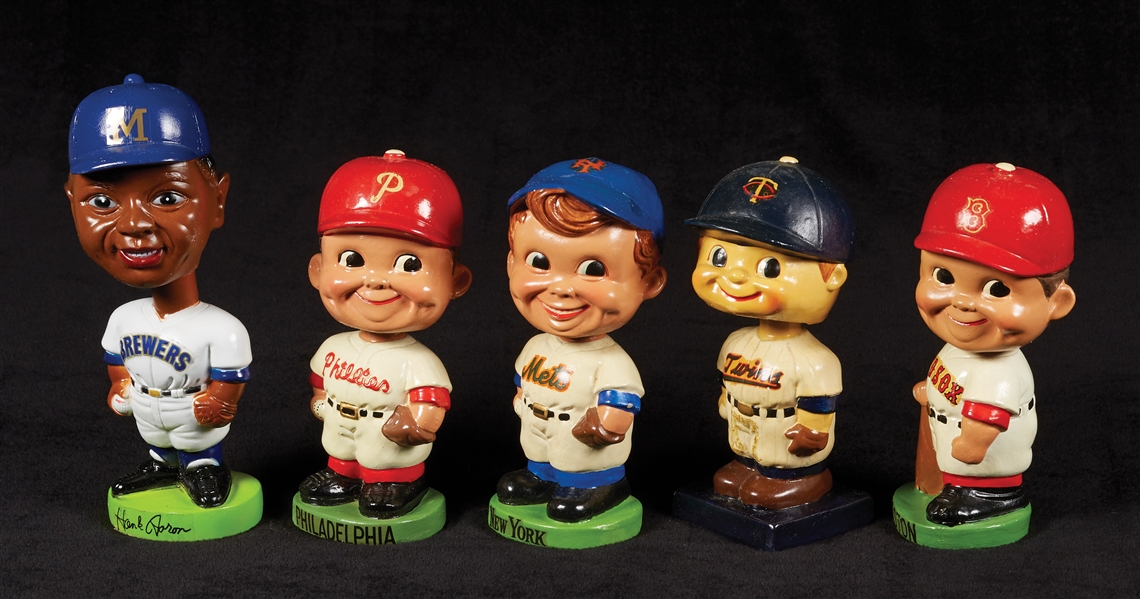 1960-62 Color Base Bobbin Heads Group Plus 1975 Aaron Brewers Piece (5)