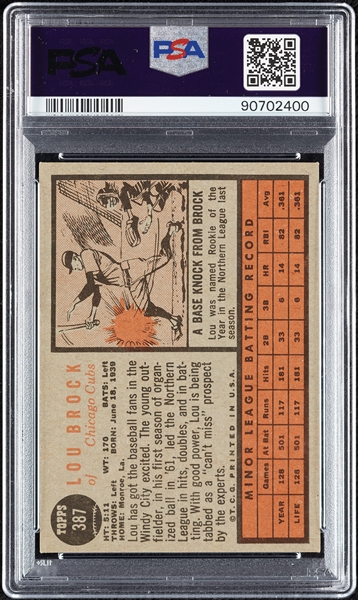 1962 Topps Lou Brock RC No. 387 PSA 6