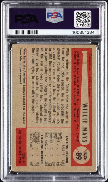 1954 Bowman Willie Mays No. 89 PSA 2.5