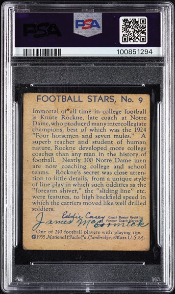 1935 National Chicle Knute Rockne No. 9 PSA 2 (MK)