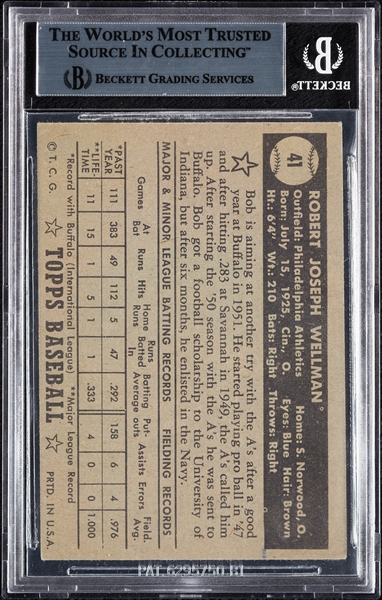 Bob Wellman Signed 1952 Topps No. 41 (BAS)