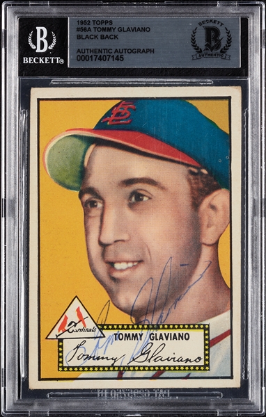 Tommy Glaviano Signed 1952 Topps No. 56 (BAS)