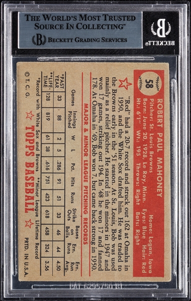 Bob Mahoney Signed 1952 Topps No. 58 (BAS)