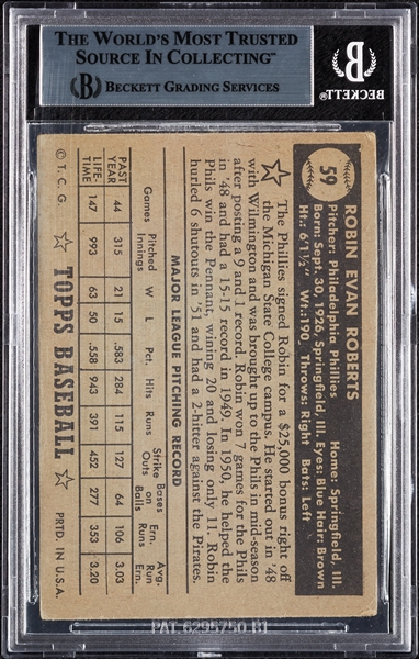 Robin Roberts Signed 1952 Topps No. 59 (BAS)
