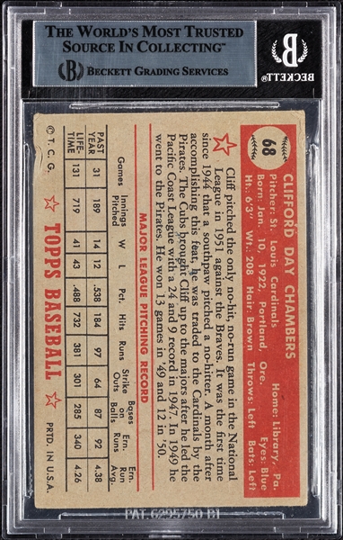 Cliff Chambers Signed 1952 Topps No. 68 (BAS)