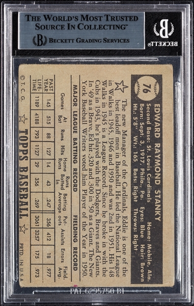 Eddie Stanky Signed 1952 Topps No. 76 (BAS)
