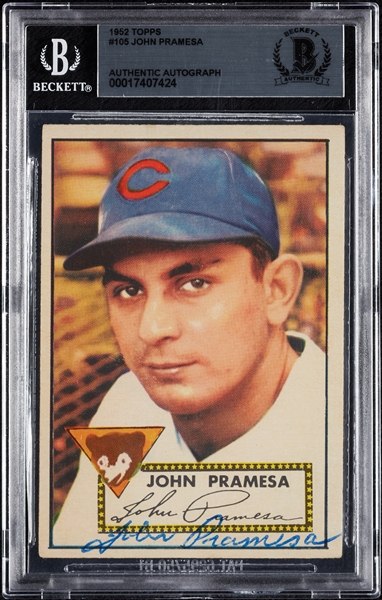 John Pramesa Signed 1952 Topps No. 105 (BAS)