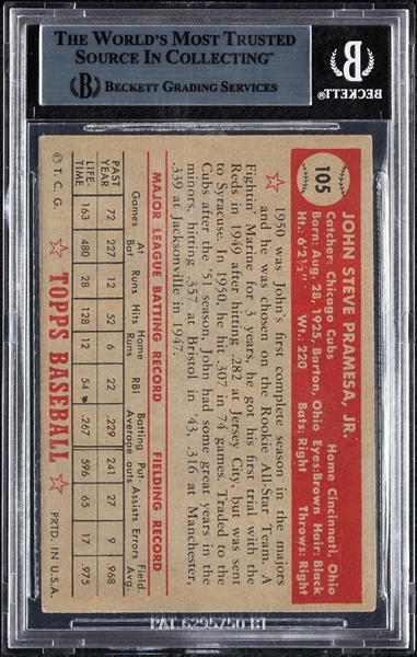 John Pramesa Signed 1952 Topps No. 105 (BAS)