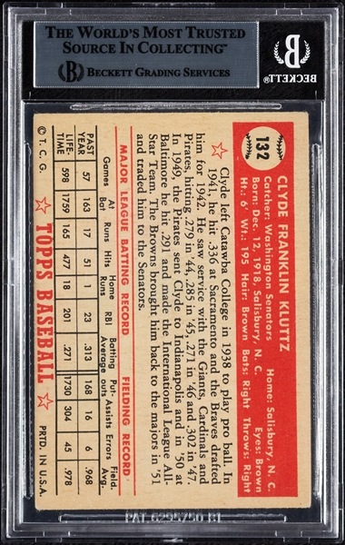 Clyde Kluttz Signed 1952 Topps No. 132 (BAS)