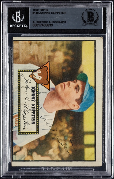 Johnny Klippstein Signed 1952 Topps No. 148 (BAS)